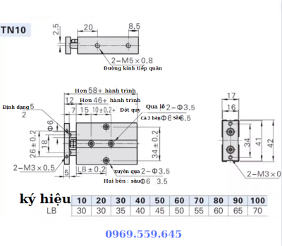 Xi lanh 2 ty AIRTAC TN10 .TN16. TN20 .TN25. TN32