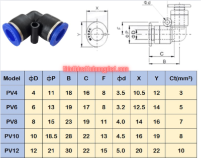 Đầu Nối Nhanh Khí Nén Hình Chữ L Góc Phải 90 Độ